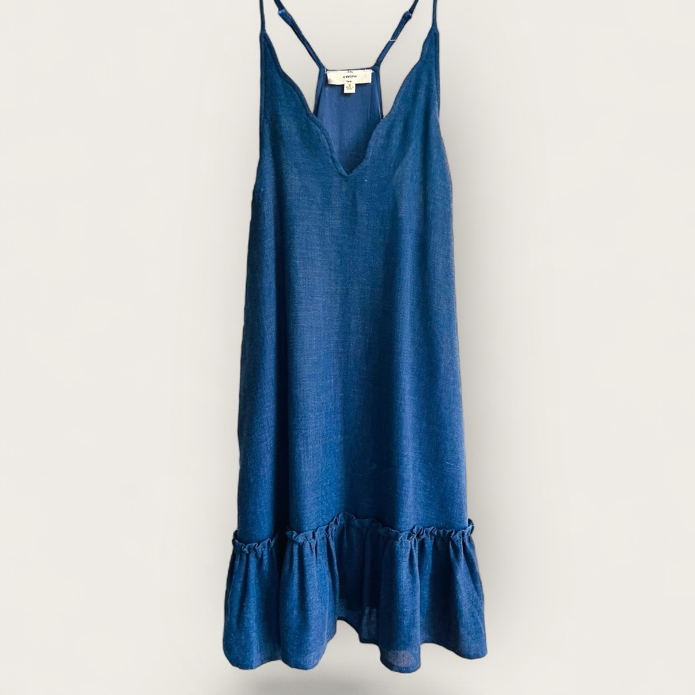 Entro Cami Strap Scalloped Neckline Ruffle Hem Women’s Blue Sundress | Women’s M